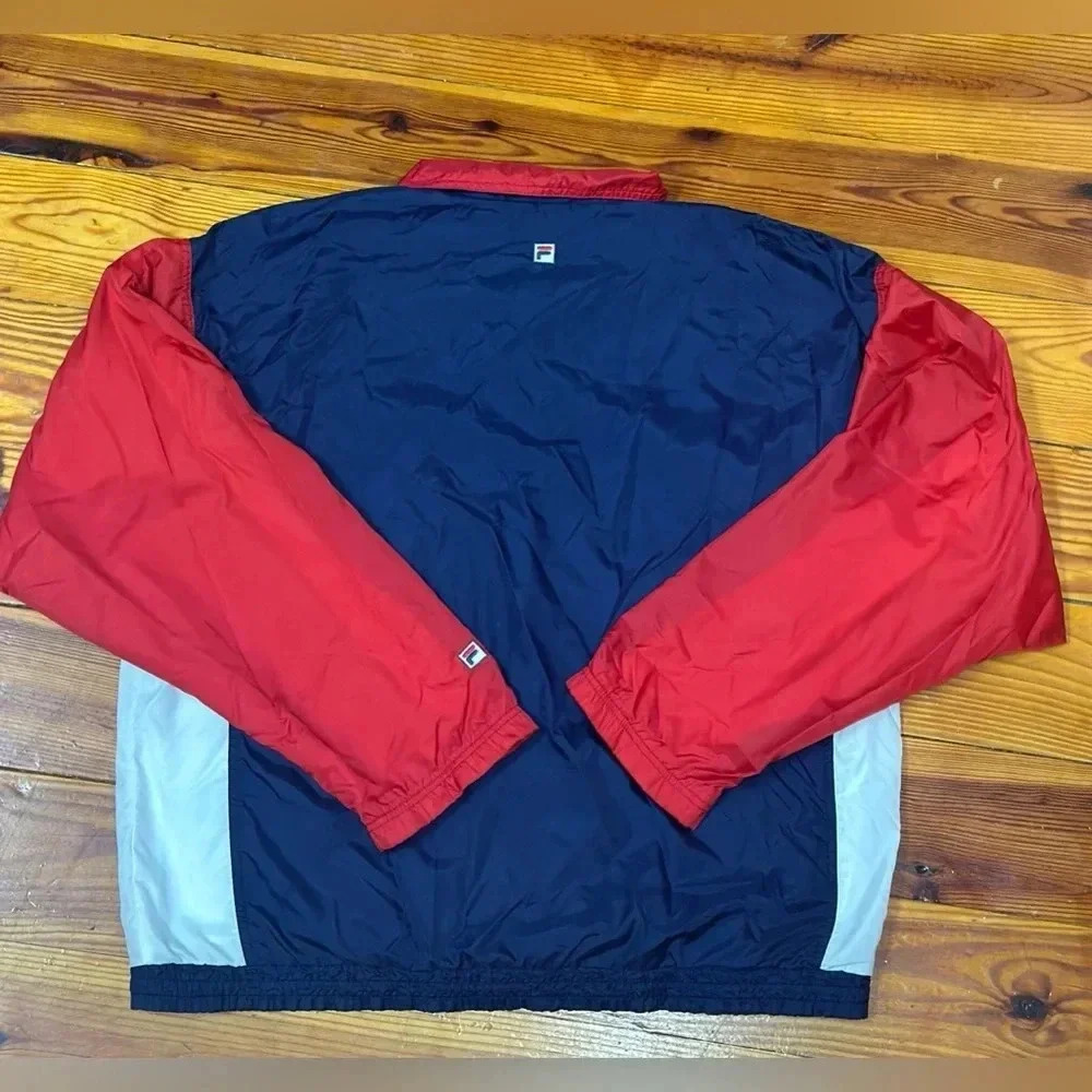 FILA 90s Vintage Colorblock Windbreaker Zip Up Navy Men’s XL - Picture 2 of 6